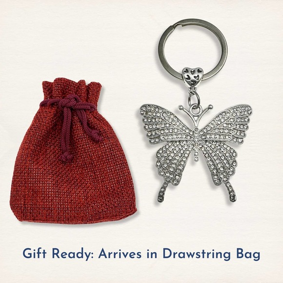 Evenchae Silver Butterfly Keychain - Covered in Rhinestones - Gift Bag - 3”L - Picture 3 of 8